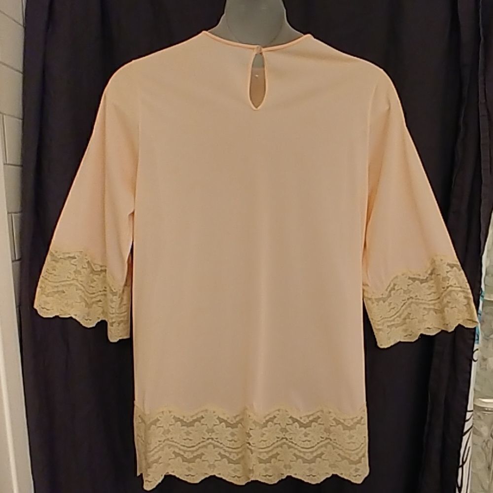 Vtg 60s 70s Gilead Peach Nylon + Lace Nightie - Picture 2 of 8
